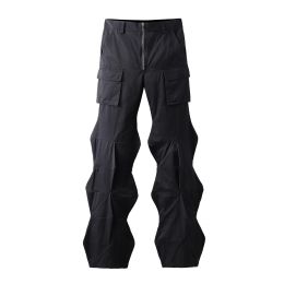 Sweatpants Y2K Vibe Style Straight Irregular Cut Diamond Pleat Cargo Pants for Men Spring Solid Colour Baggy Casual Trousers Oversized
