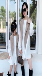 2021 New Spring Mother Daughter Shirt Dress 2piece Sets Long Sleeve Casual Suit Shawl Parent Mom Girl Matching Clothes E10002071955