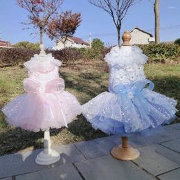 Dog Apparel Lovely Pet Puppy Luxury Princess Dress Light Blue Pink Fashion Sequin Bowknot Wedding Tutu Dresses For Small Clothes