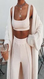 Tacksuit Women 2 Piece Set Sleeveless White Ribbed Two Piece Outfits Crop Top Long Pants Plus Size Casual Matching Sets5184475