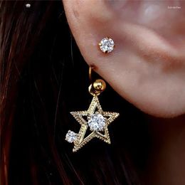 Stud Earrings PANAOBEN 925 Sterling Silver For Women Star Hollow Diamond-studded Three-dimensional U-shaped Screw Piercing