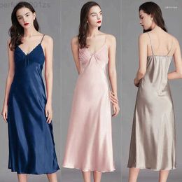 Womens Sleepwear Nightgowns For Women Long Sleeveless Night Gowns Satin Silk Chemise Lingerie Slip Dress Sexy Nightwear Sleep Shirt LadiesVBJM