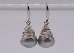 Dangle Earrings Handmade Pearl Grey Natural Freshwater 925 Sterling Silver Drop Shape Wire Women39s7154116