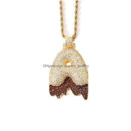 Pendant Necklaces A Z 18K Gold Magma English Letter Necklace Cubic Zirconia Initial Pendant Necklaces Bling Diamond Hip Hop Jewellery Se Dhbr3