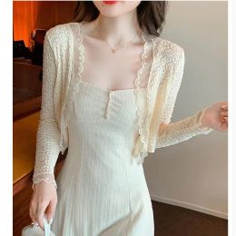 Cardigans Elegant Womens Shawls Long Sleeve Ruffle Floral Lace Shrug Bolero Open Front Cardigan Tops Ladies Wedding Wrap Bridal Shawl