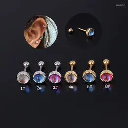 Stud Earrings 1PC 20G Stainless Steel Round Cartilage Earring 0.8mm Barbell Colorful Crystal CZ For Women Screw Piercing Jewelry