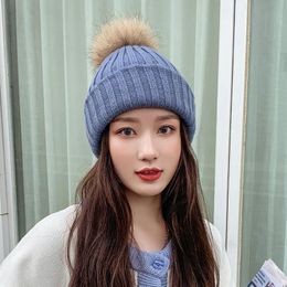 Winter Brand Female Fur Pom Poms Hat For Women Girl 's Knitted Beanies Cap Thick Skullies Beanies250k