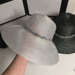 Summer Beach Straw Hats For Women Silver Knitted Sunscreen Hats Outdoor Wide Brim Floppy Caps For Adults218b