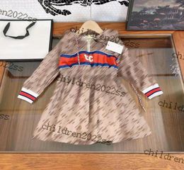 2022FW girls hooded dresses newly brand designer mesh skirts kids dress for girl long sleeve dress sweaters brown skirt cotton ple7535637