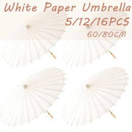 5/12/16PCS Paper Parasol Wedding Paper Umbrella Party Favour 60/80cm White Umbrellas for Bridal Shower Centrepieces Po Props 240301