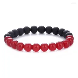 Charm Bracelets 8mm Black Matte Beads Men Ethinc Red Elastic Bracelet For Women Prayer Yoga Jewelry Gift
