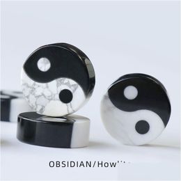 Stone Natural Stone Obsidian Howlite White And Black Tai Chi Yin Yang Gossip Charm Bagua Logo Handle Piece Decorative Trinket Drop De Dhkau