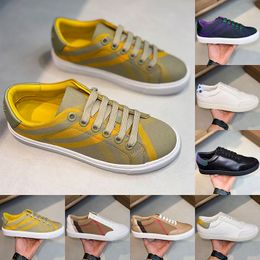 Luxury Female Vintage Sneaker Mixed Color Classic Check Printing Striped Plaid Leather Flat Sole Couple Sneaker Fashion Lace Up Platform Shoes for Womens Size46-35