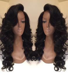 Celebrity style Synthetic wigs loose body wave Hair Wig Natural black 1B color with side bangs pelucas black women full wigs6061385
