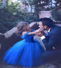 2019 New Royal Blue Princess Wedding Flower Girl Dresses Puffy Tutu Sparkly Crystals Toddler Little Girls Pageant Communion Dress3367360