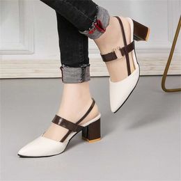 Stylish Spring Summer Sandal Women New Single Shoes Women's Pointed Thick Heel Baotou Mid Button High Hollow Sandals 240228