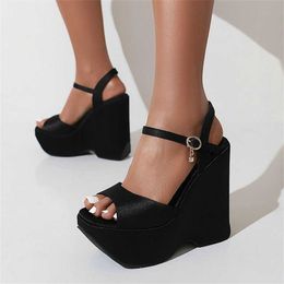 Chic Summer Black High Heel Wedding Sandals For Women Matsuke Shoes Waterproof Platform Wedges Thick Bottom Fish Mouth Red Shoes Flip Flop Sandles Heels 240228