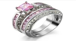 Fine Engagement Luxury Rings jewelry Princess pink sapphire10KT white Gold Filled Wedding Diamonique simulate diamond Ring with bo3635685
