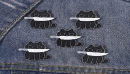 Black Cat Pronouns Enamel Pin Punk Brooch quotHe She Theyquot Knife Animals Badge Witch Lapel Pin Kitten Goth Jewelry Gift Fri9592113