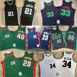 Throwback Authentic Retro Basketball Patrick Ewing Jersey 33 Shawn Kemp 40 Gary Payton 20 Ray Allen 34 Tim Duncan 21 LeBron James 23 Money Vintage Black Green