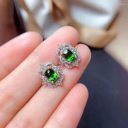 Dangle Earrings Natural Diopside Square True 925 Silver Fashion Women Fine Boutique Jewelry