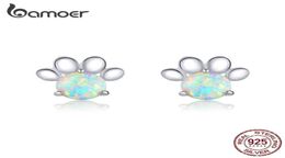 100 Real 925 Sterling Silver Pet Paw Footprint Opal Stud Earrings for Women Wedding Statement Fashion Jewellery BSE3 2201089960352