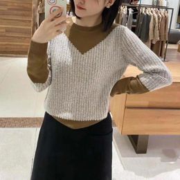 Women's Sweaters Sweden Pullover Half High Collar Patchwork Design Screw Thread Underlay Fashion Casual Elegant Long Sleeve Tops