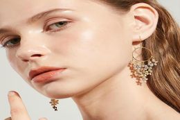 Dangle Earrings Fashion Wedding Jewellery For Women Gold Colour Austrian Crystal Enamel Flower Stud Female Gifts5564887