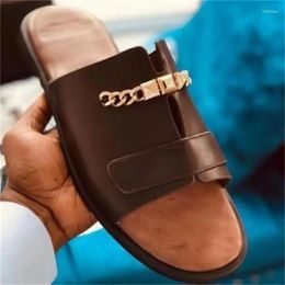 Slippers Sandals Men Shoes PU Solid Color Fashion Casual Beach Pool Daily One Word Open Toe Metal Chain Comfortable CP169