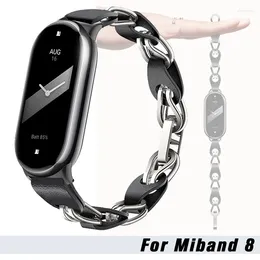 Watch Bands Original Stainless Steel Strap For Xiaomi MiBand 8 Fashion Lady Style Leather Metal Bracelet NFC Quick Release Replacement Band