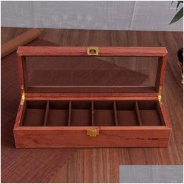 Watch Boxes & Cases Watch Boxes 6 Slots Wooden Box Jewellery Bracelet Storage Organiser With Transparent Lid Watches Display Case Drop Dhbug