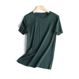 2024 New designer shirt women Thread Count Double Mercerized Cotton Slim y2k blouse Fit Simple Round Neck Vneck shirt womens designer clothing Slim Short Sleeve ECYN