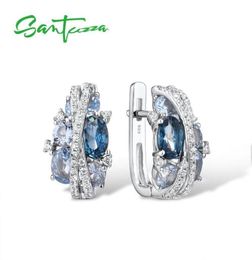 Ear Cuff SANTUZZA Silver Earrings For Women 925 Sterling Shimmering Blue Cubic Zirconia Glamorous Fine Jewellery 2211071118388