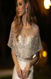 Luxury New Lace Bridal Short Bolero Jackets Scoop Neck Tulle Cover Up Topper Beading Custom Made Wedding Jacket9540454