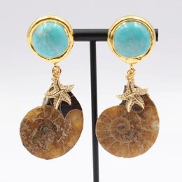 Dangle Earrings GG Jewelry Natural Conch CZ Pave Starfish Gold Plated Blue Turquoise Stud Handmade For Women