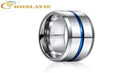 Wedding Rings BONLAVIE 8MM Width Tungsten Carbide Ring 23MM Thick Steel Colour Full Polished Blue Groove Angled Men039s Ring18321012