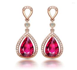 Dangle Earrings 925 Silver Temperament Pigeon Blood Red Plated 18K Rose Gold Gemstone Color Treasure Dropshaped For Women Jewelry3570266