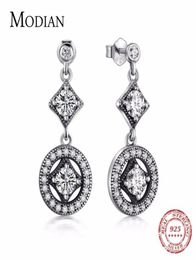 Modian Solid 925 Sterling Silver Classic Fashion Drop Earrings Cubic Zirconia VINTAGE Style For Women Date Long Jewelry 2106246005041