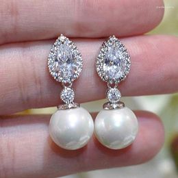 Stud Earrings Fashion Luxury Bride Wedding Modern Design Pear With Faux Pearl For Women's Jewelry Party
