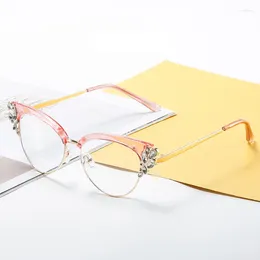 Sunglasses Frames Fashion Luxury Diamond-studded Anti-blue Glasses Women Vintage Cat Eye Eyeglasses Frame Trend Personality Flat Mirror