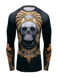 Mens Fitness T Shirt Quick Dry Compression Sport T Shirt Men Running Gym Tops 3D Skull Print T Shirt MMA Aztec SPARTA LJ2008272692078