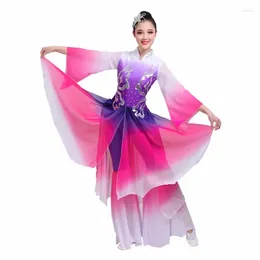 Stage Wear Women's Classical Dance Costumes Adult Elegant Fan Umbrella Yangko Clothing National Performance