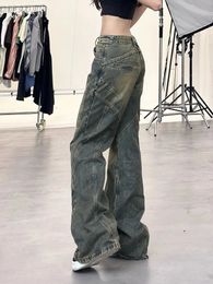 Design Denim Wide Leg Pants High Waist Fashion Full Length Jeans Show Thin Classical Trousers Korean Retro Trend Streetwear 240307