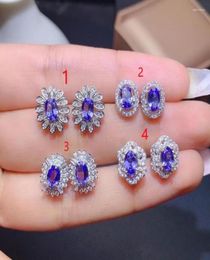 Stud Earrings Tanzanite S925 Sterling Silver Natural Crystal Multi Gemstone Cup Set2219564