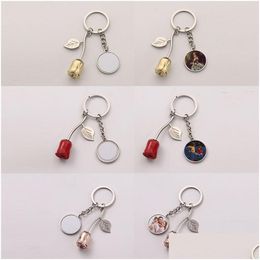 Christmas Decorations Metal Keychain Sublimation Blank Keyring For Diy Po Print Round Shape Key Ring With Rose Pendant Lover Gift Drop Dhpab