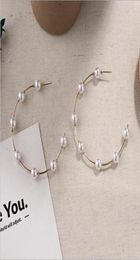 Hoop Earrings Simple Women039s Big Pearl Ring Gold Metal Round Fashion Circle Statement Party Jewelry3018198