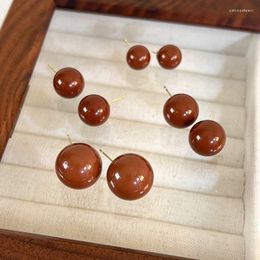 Stud Earrings Girl Brown Round Large Imitation Pearl Simple For Fashion Women Jewellery Accessories
