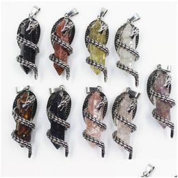 Charms Dragon Winding Natural Stone Pendant Resin Coated Crushed Chip Crystal Hexagon Point Shape Agate Charms Necklace Jewellery Making Dhkpz
