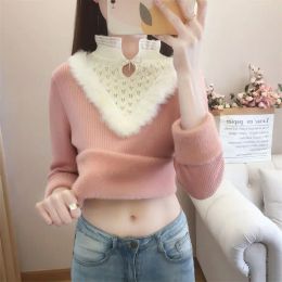 Pullovers Autumn Winter Turtleneck Plus Velvet Thermal Underwear Top Women Thickened Bottoming Shirt Warm Elastic Inner Knitted Sweater