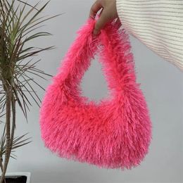 Waist Bags Fashion Soft Plush Top Handle Women Designer Wrist Knot Fluffy Faux Fur Lady Handbags Luxury Small Tote Female Wallet